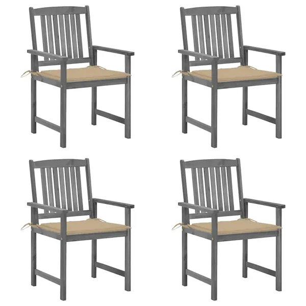 Chaises de jardin et coussins lot de 4 Gris Bois acacia massif