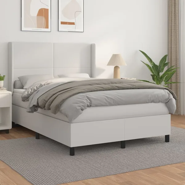 Sommier à lattes de lit avec matelas Blanc 140x190cm Similicuir