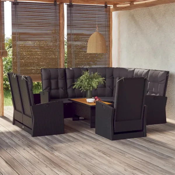 Salon de jardin 4 pcs avec coussins Noir Résine tressée