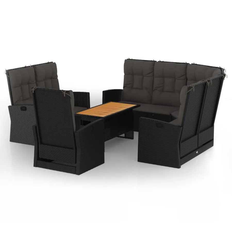 Salon de jardin 4 pcs avec coussins Noir Résine tressée - 2