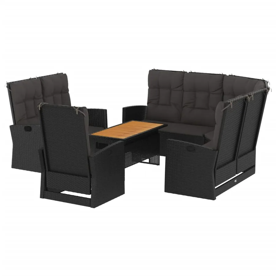 Salon de jardin 4 pcs avec coussins Noir Résine tressée - 3
