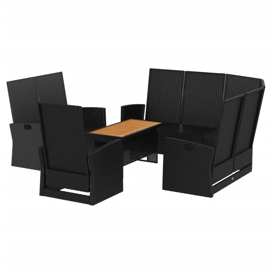 Salon de jardin 4 pcs avec coussins Noir Résine tressée - 4