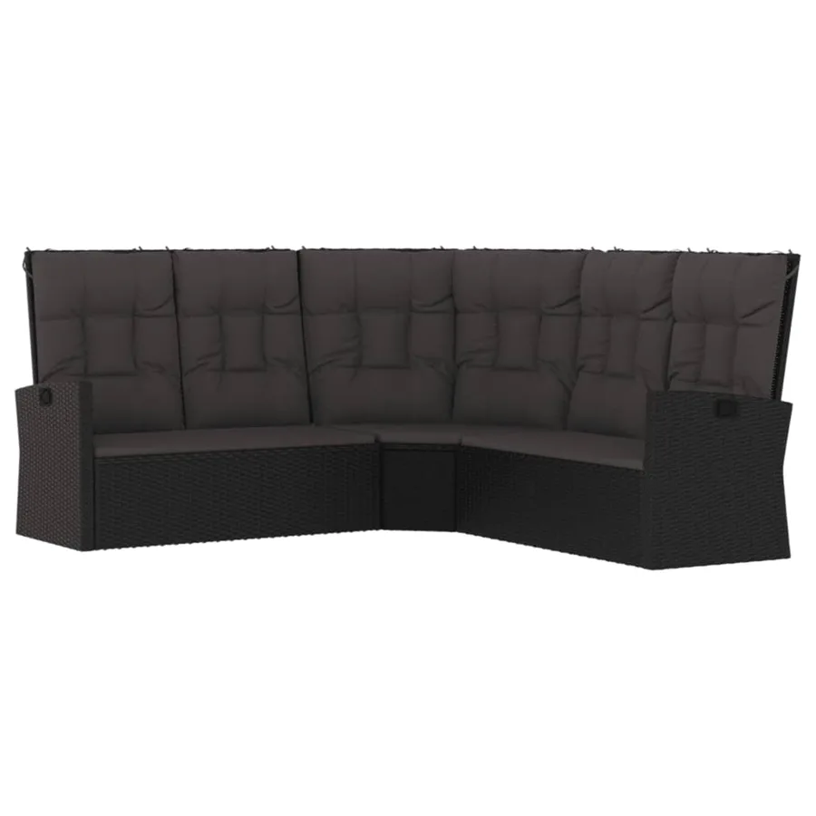 Salon de jardin 4 pcs avec coussins Noir Résine tressée - 5