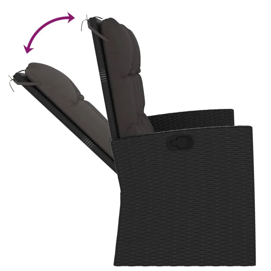 Salon de jardin 4 pcs avec coussins Noir Résine tressée - 8