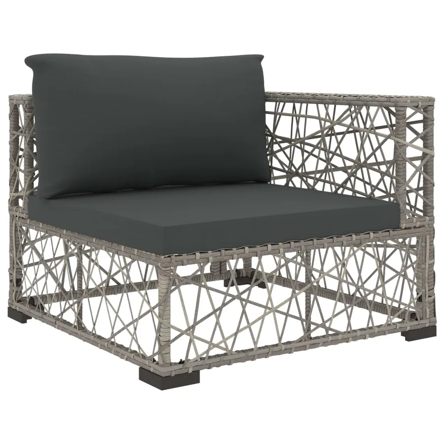 Salon de jardin 5 pcs avec coussins résine tressée gris - 4
