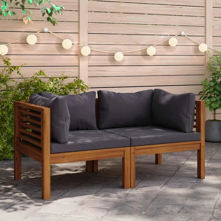 Canapés d'angle 2 pcs avec coussins gris foncé Bois d'acacia