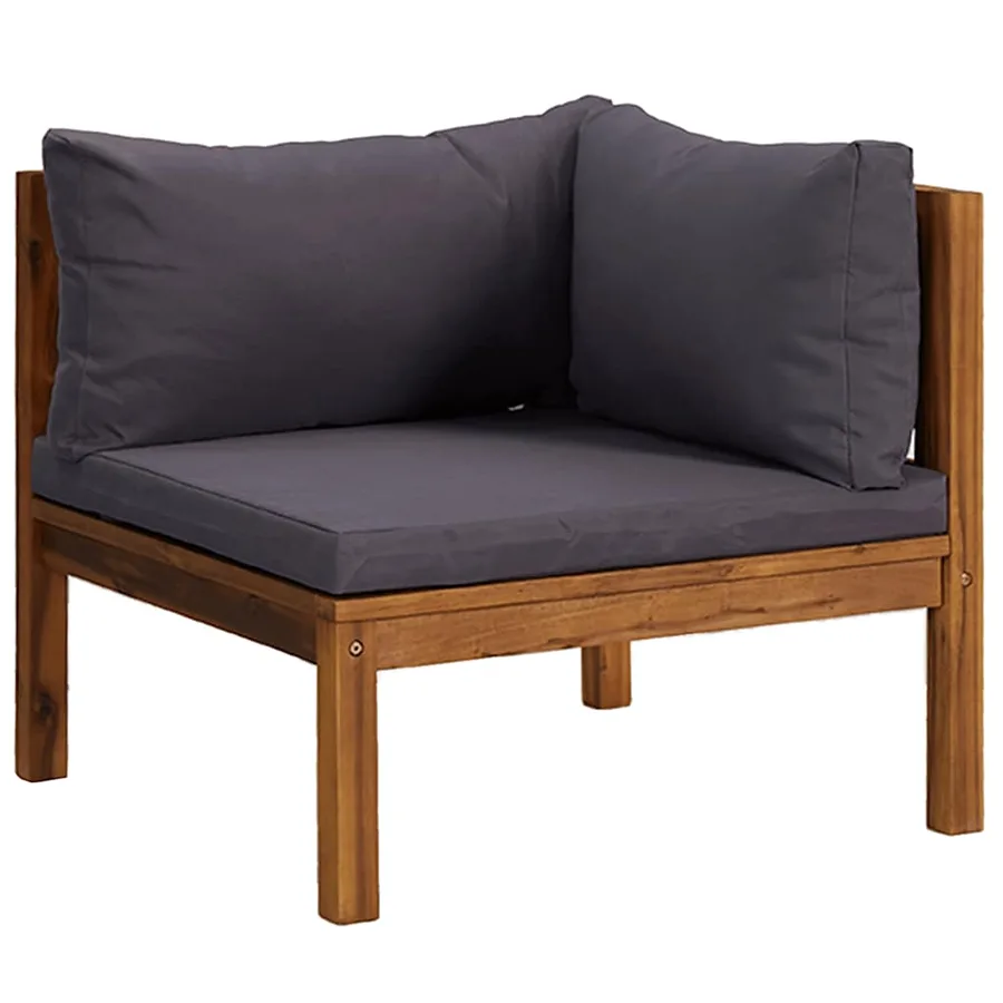Canapés d'angle 2 pcs avec coussins gris foncé Bois d'acacia - 3