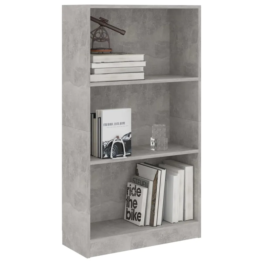 Bibliothèque 3 niveaux Gris béton 60x24x109cm Bois d'ingénierie - 3