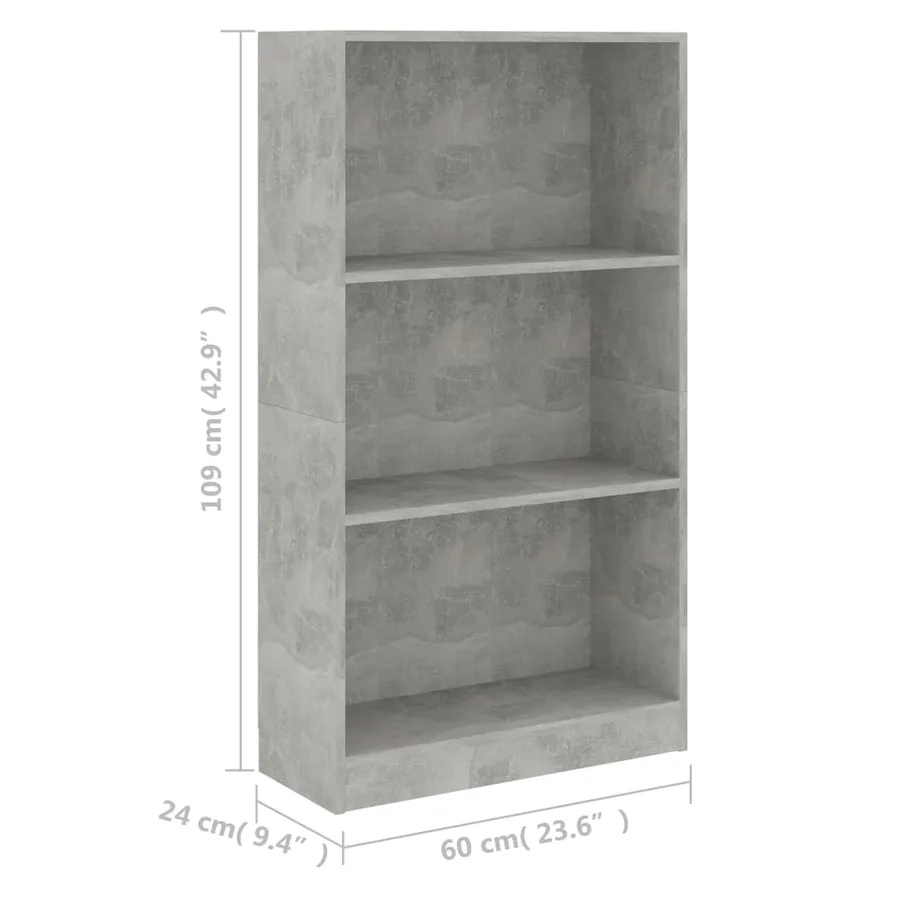 Bibliothèque 3 niveaux Gris béton 60x24x109cm Bois d'ingénierie - 6