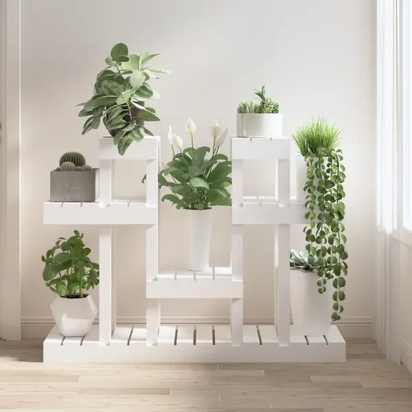 Support à plantes Blanc 104,5x25x77,5 cm Bois massif de pin