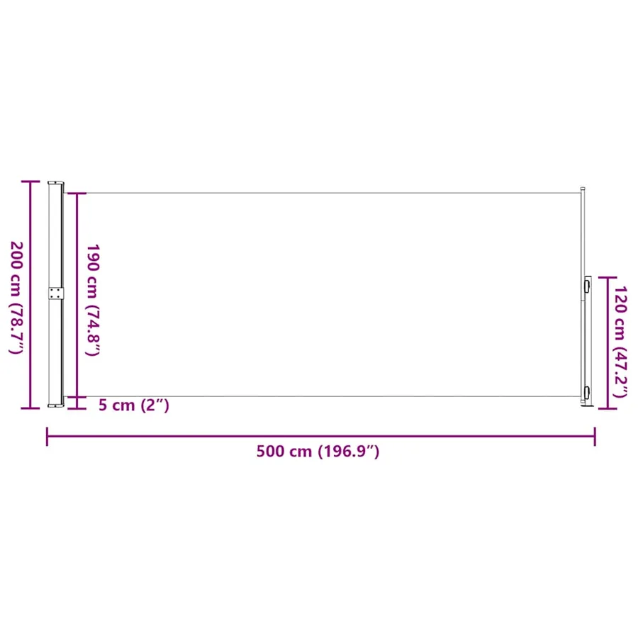 Auvent latéral rétractable de patio 200x500 cm Gris - 9
