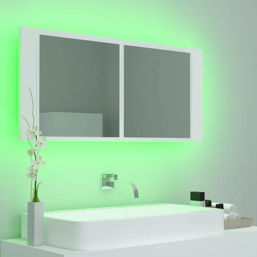 Armoire salle de bain à miroir LED Blanc 100x12x45 cm Acrylique - 10