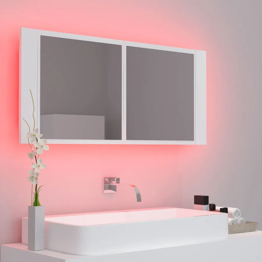 Armoire salle de bain à miroir LED Blanc 100x12x45 cm Acrylique - 11