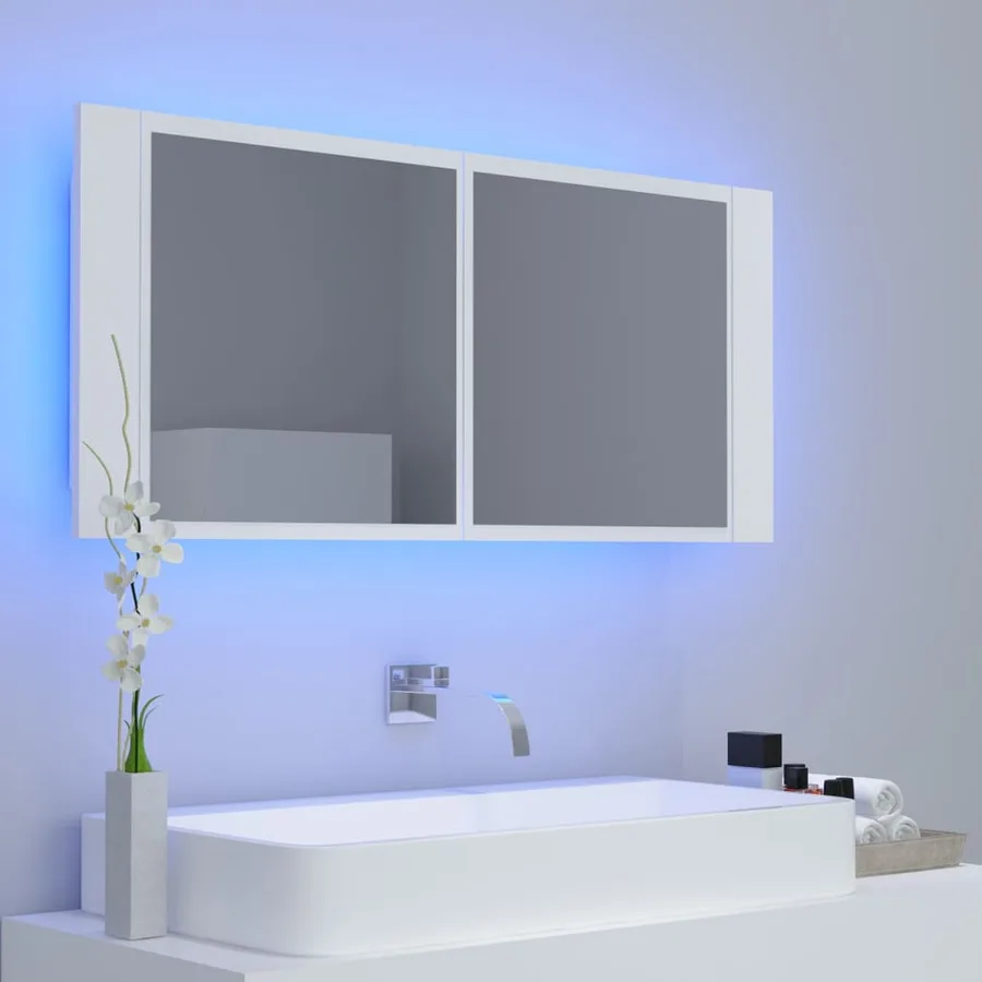 Armoire salle de bain à miroir LED Blanc 100x12x45 cm Acrylique - 9