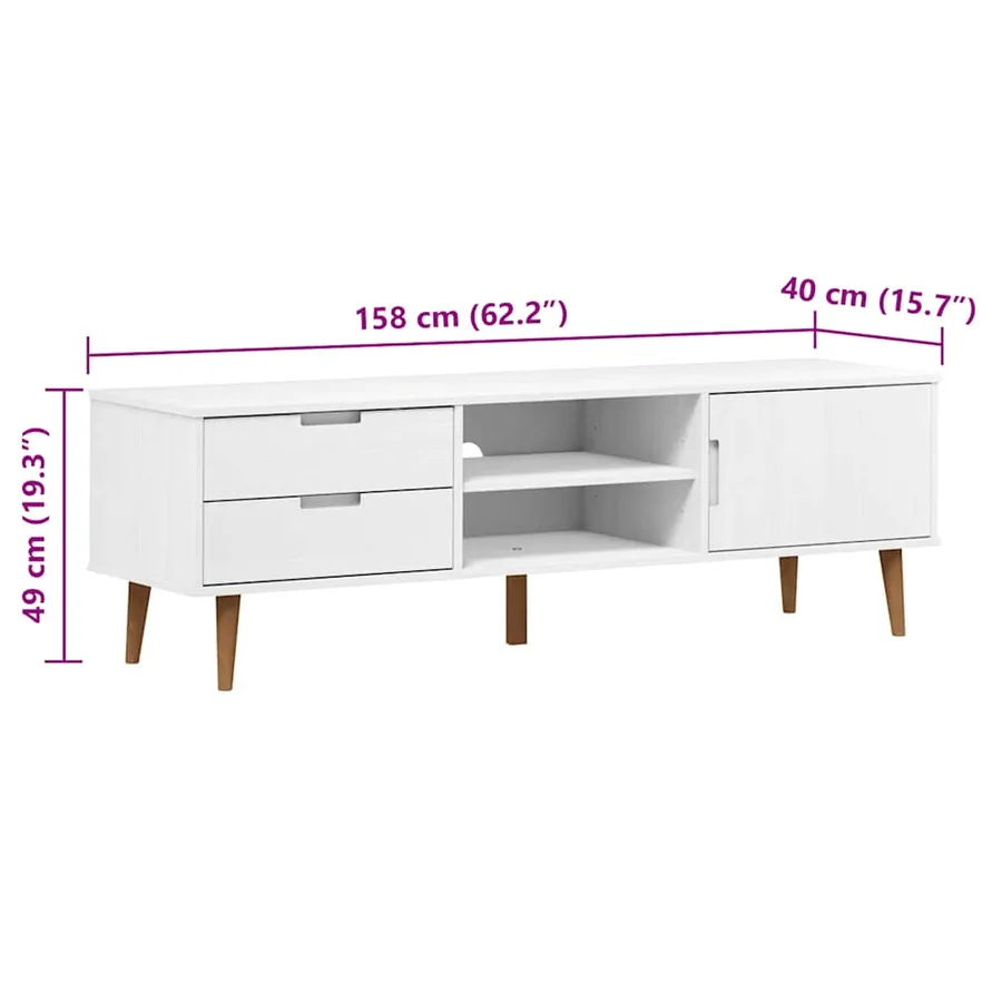 Meuble TV MOLDE Blanc 158x40x49 cm Bois de pin massif - 10