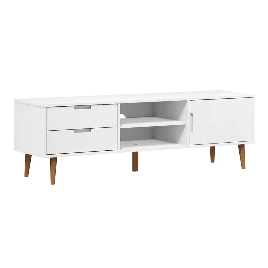 Meuble TV MOLDE Blanc 158x40x49 cm Bois de pin massif - 2