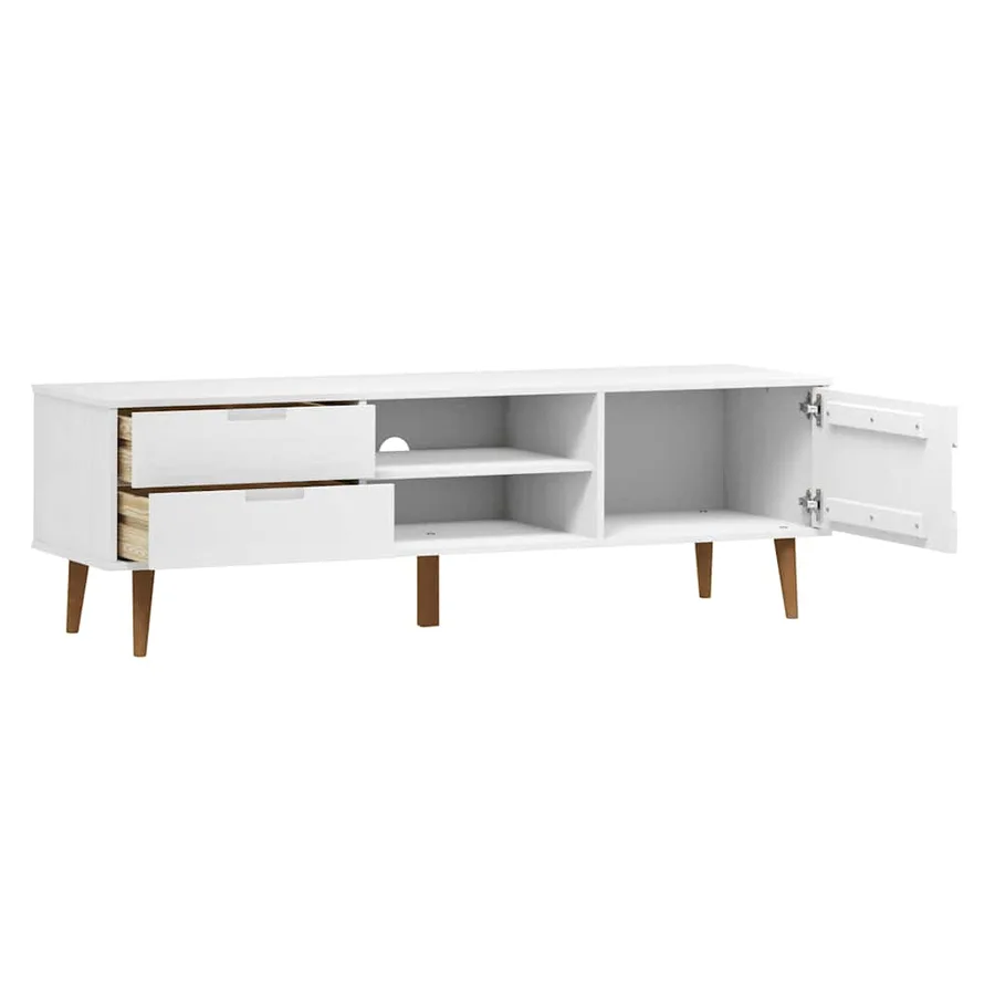 Meuble TV MOLDE Blanc 158x40x49 cm Bois de pin massif - 7