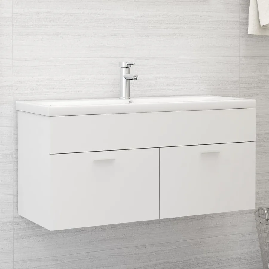 Armoire d'évier avec lavabo intégré Blanc Aggloméré