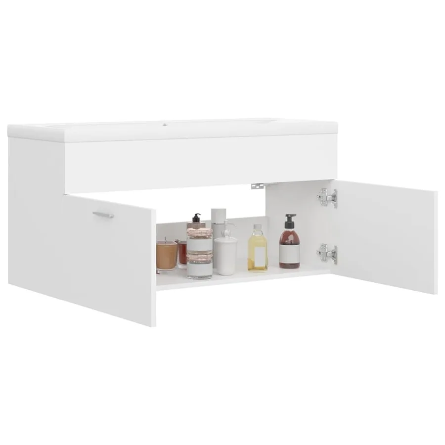 Armoire d'évier avec lavabo intégré Blanc Aggloméré - 4