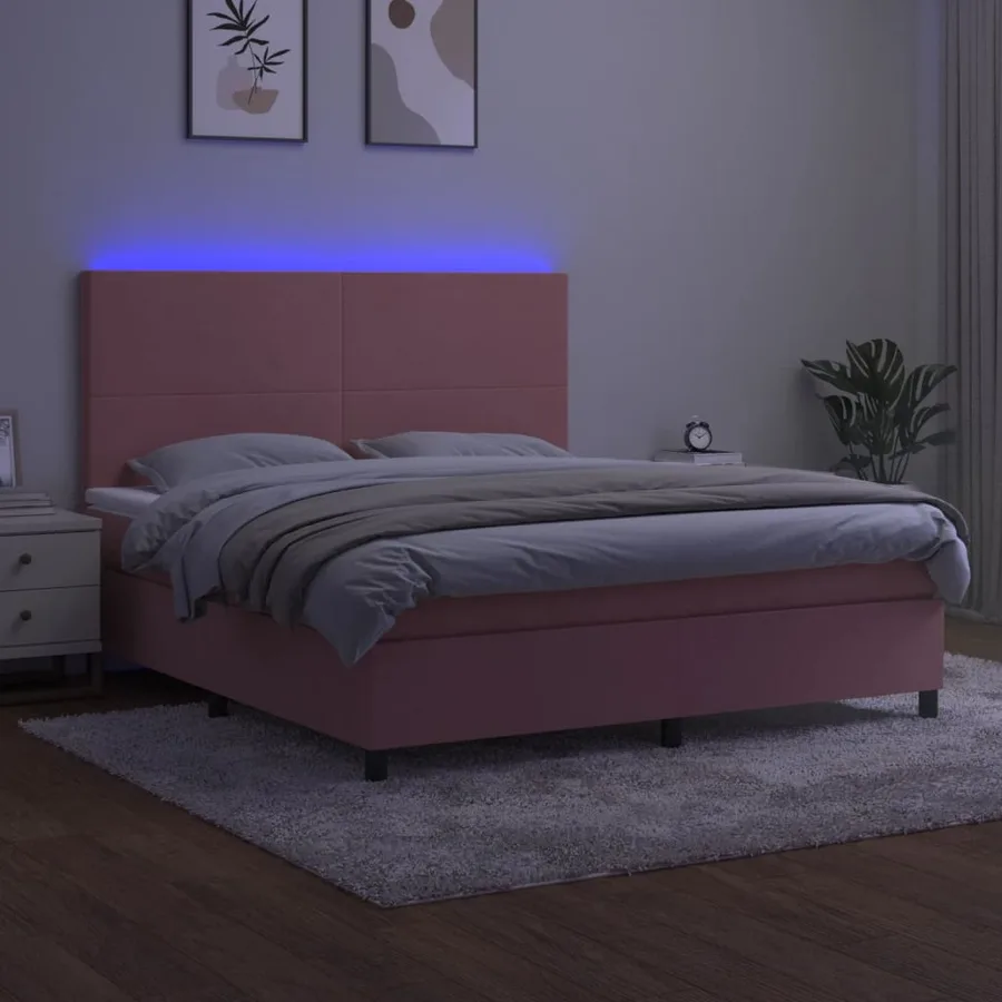 Sommier à lattes de lit et matelas LED Rose 160x200 cm Velours - 4