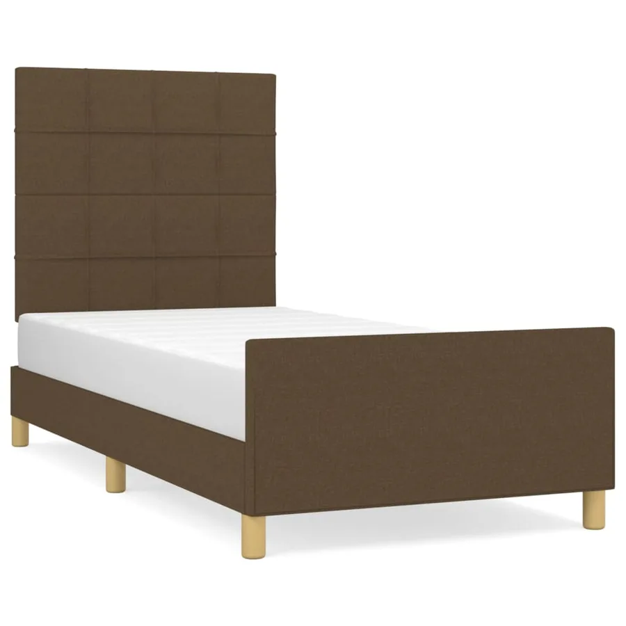 Cadre de lit sans matelas marron foncé 90x190 cm tissu - 2