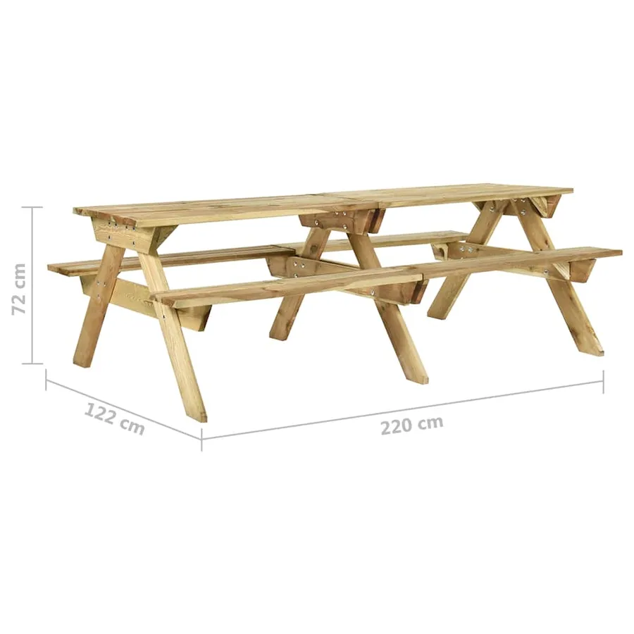 Table de pique-nique et bancs 220x122x72cm Bois de pin imprégné - 6