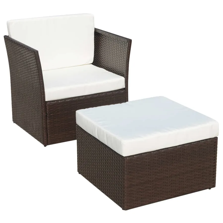 Chaise de jardin avec tabouret Marron Résine tressée - 2