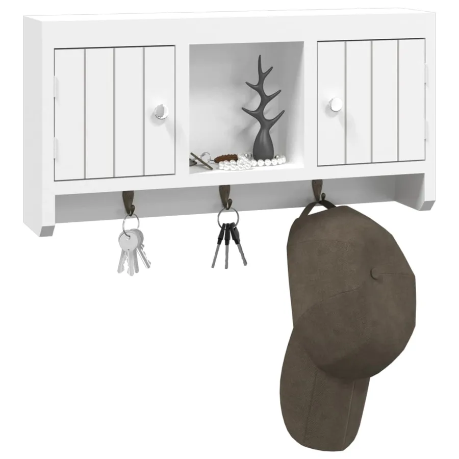 Armoire à clés Blanc 40x8,5x20 cm Bois d'ingénierie et acier - 3