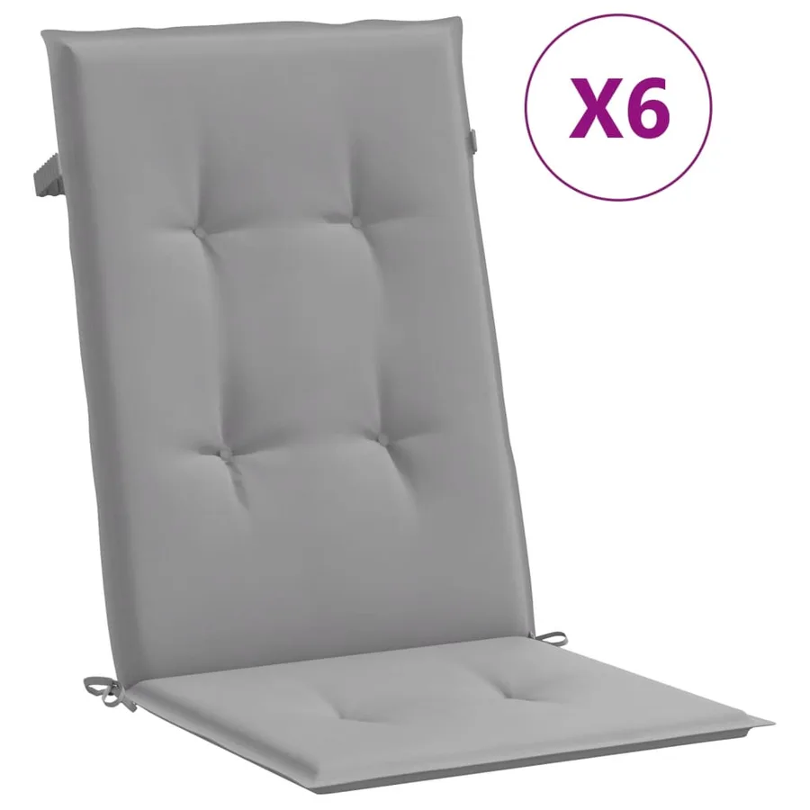 Coussins de chaise de jardin à dossier haut lot de 6 gris tissu - 2