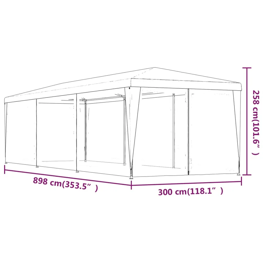 Tente de fête avec 8 parois latérales en maille Rouge 3x9m PEHD - 7