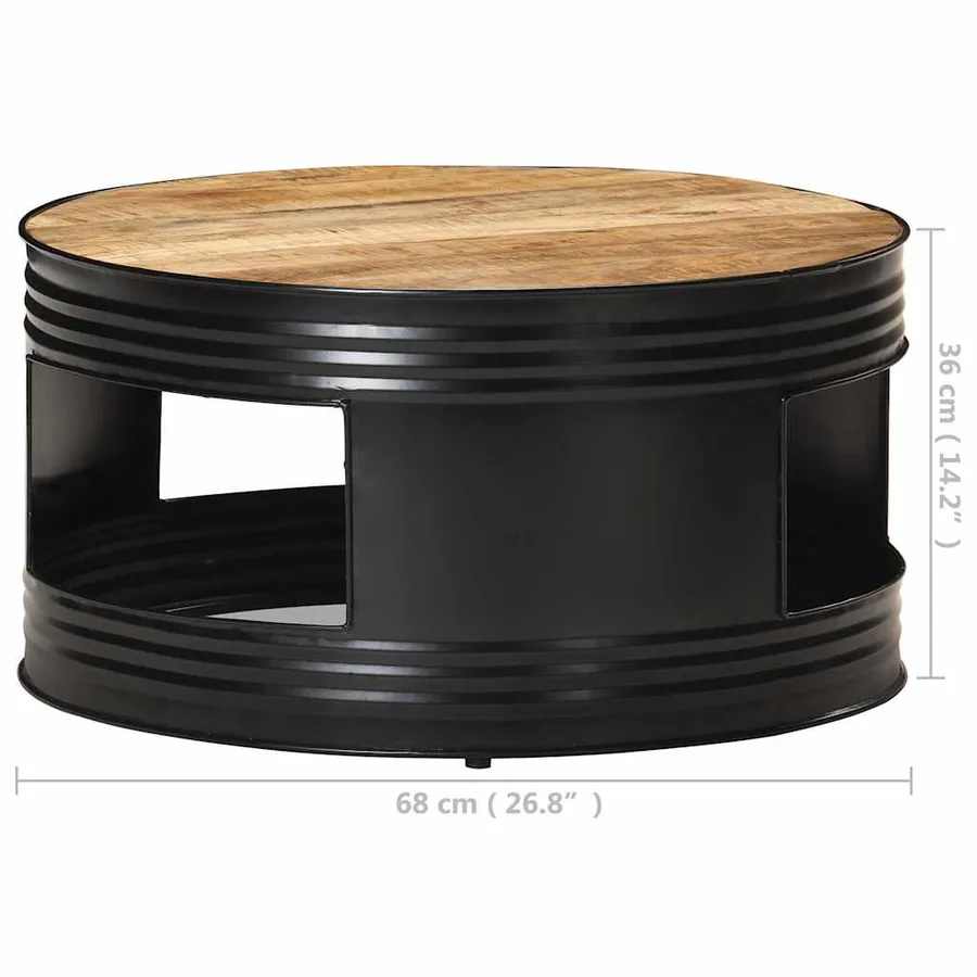 Table basse Noir 68x68x36 cm Bois massif de manguier brut - 6