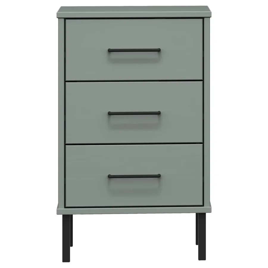 Table de chevet avec pieds en métal Gris Bois pin massif OSLO - 4