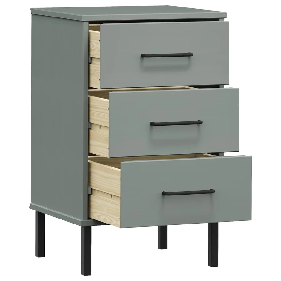 Table de chevet avec pieds en métal Gris Bois pin massif OSLO - 5