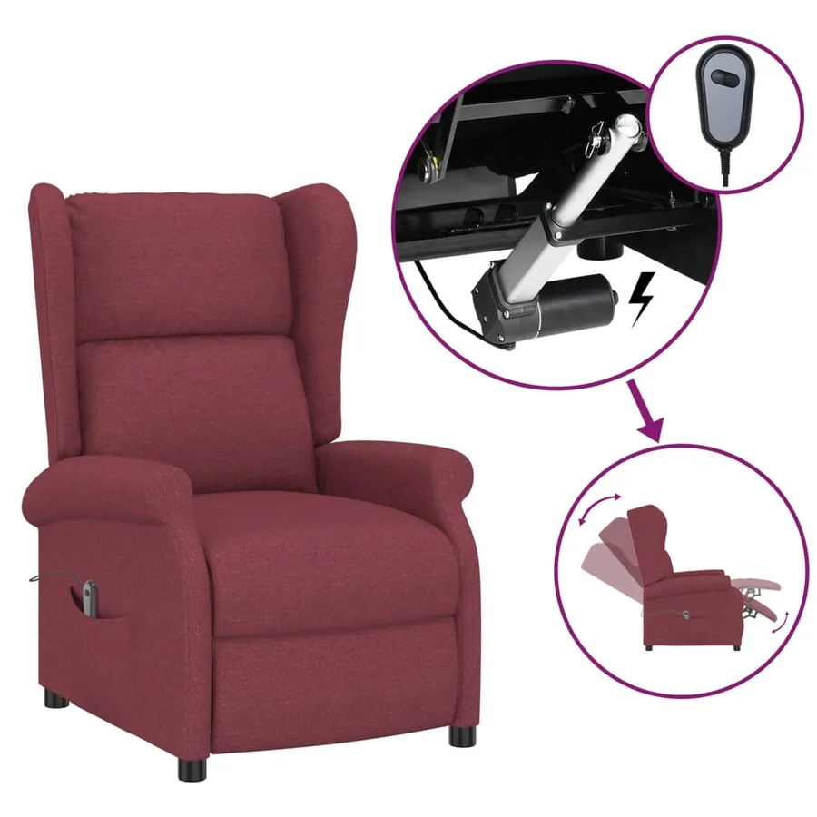 Fauteuil inclinable électrique à oreilles rouge bordeaux tissu - 2