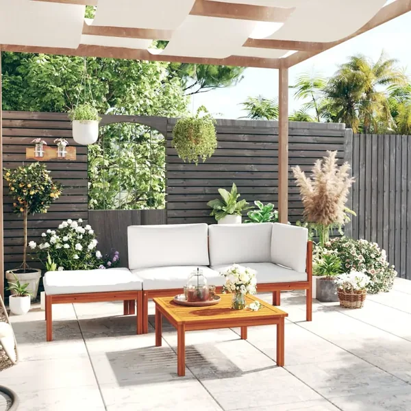Salon de jardin 4 pièces avec coussins Crème 63 x 63 cm