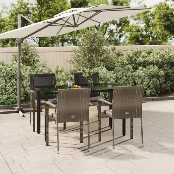 Ensemble à manger de jardin coussins 5 pcs noir et gris