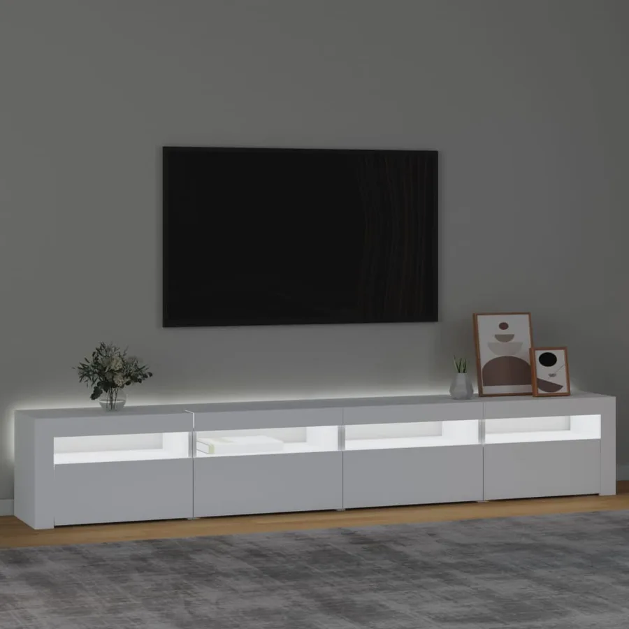 Meuble TV avec lumières LED Blanc 240x35x40 cm - 3