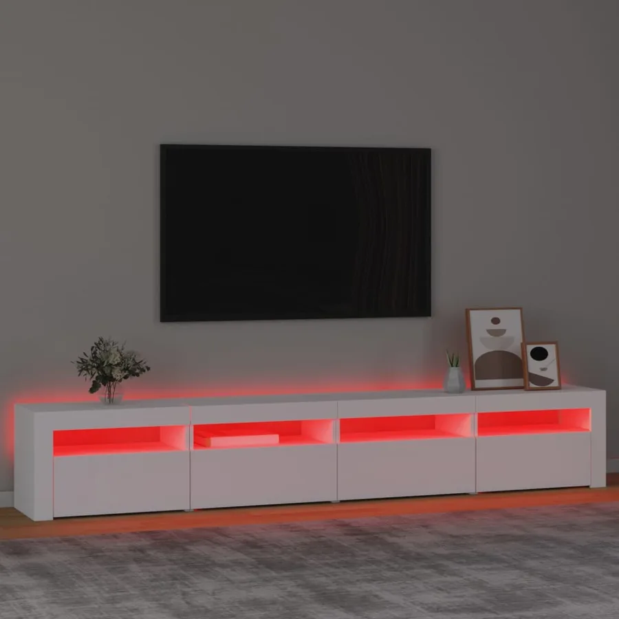 Meuble TV avec lumières LED Blanc 240x35x40 cm - 5
