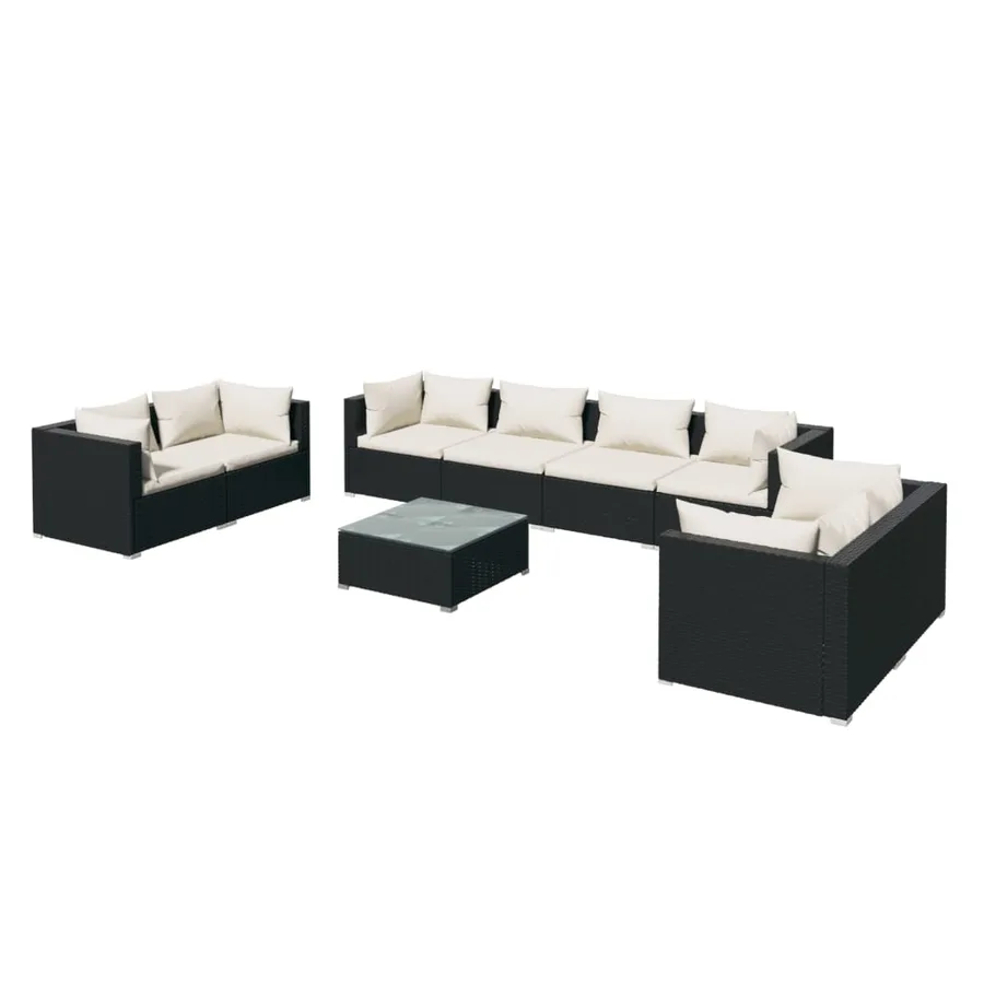 Salon de jardin 9 pcs avec coussins Résine tressée Noir - 2