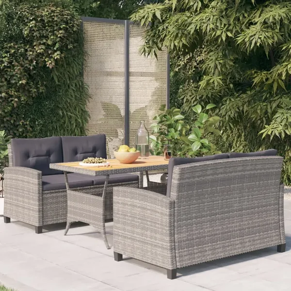 Ensemble à manger de jardin 3 pcs coussins gris résine tressée