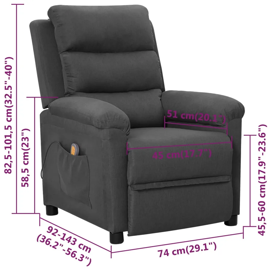 Fauteuil de massage Gris foncé Tissu - 11