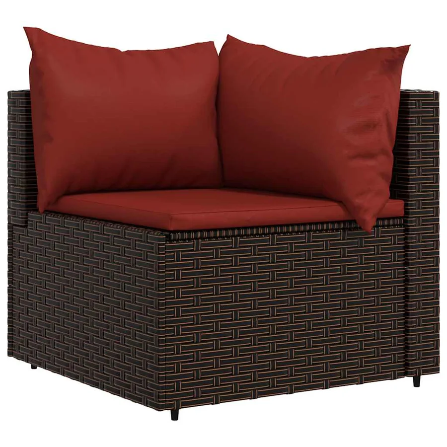 Salon de jardin 3 pcs avec coussins marron résine tressée - 4
