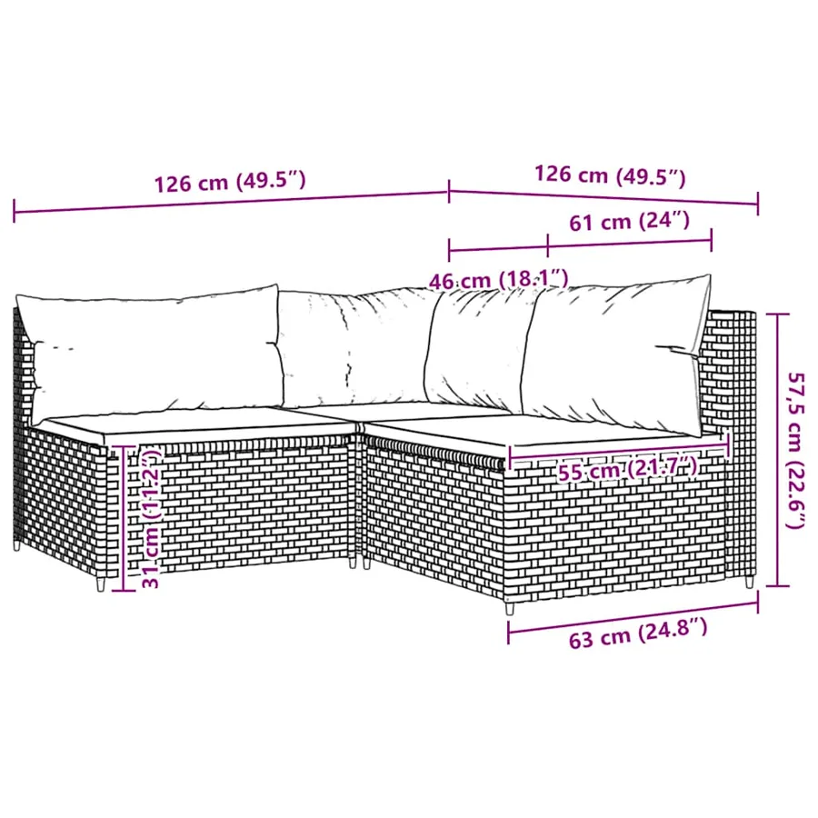 Salon de jardin 3 pcs avec coussins marron résine tressée - 9