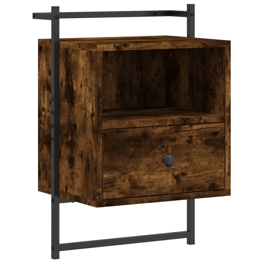 Table de chevet murale chêne fumé 40x30x61 cm bois d'ingénierie - 2