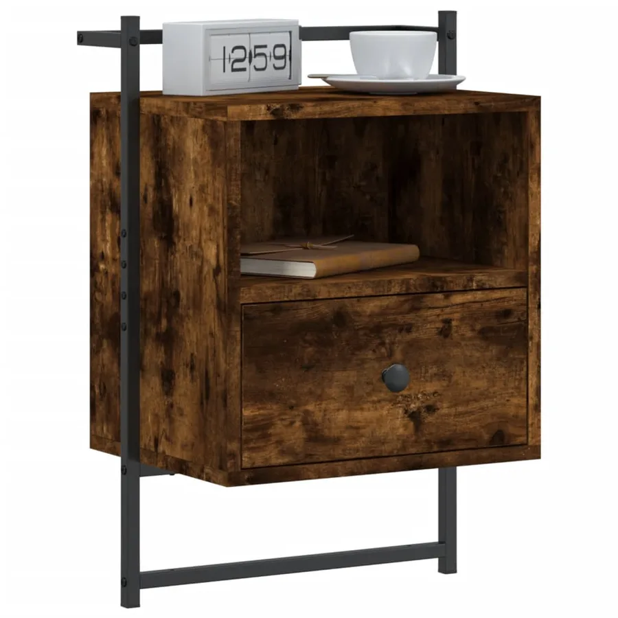 Table de chevet murale chêne fumé 40x30x61 cm bois d'ingénierie - 3