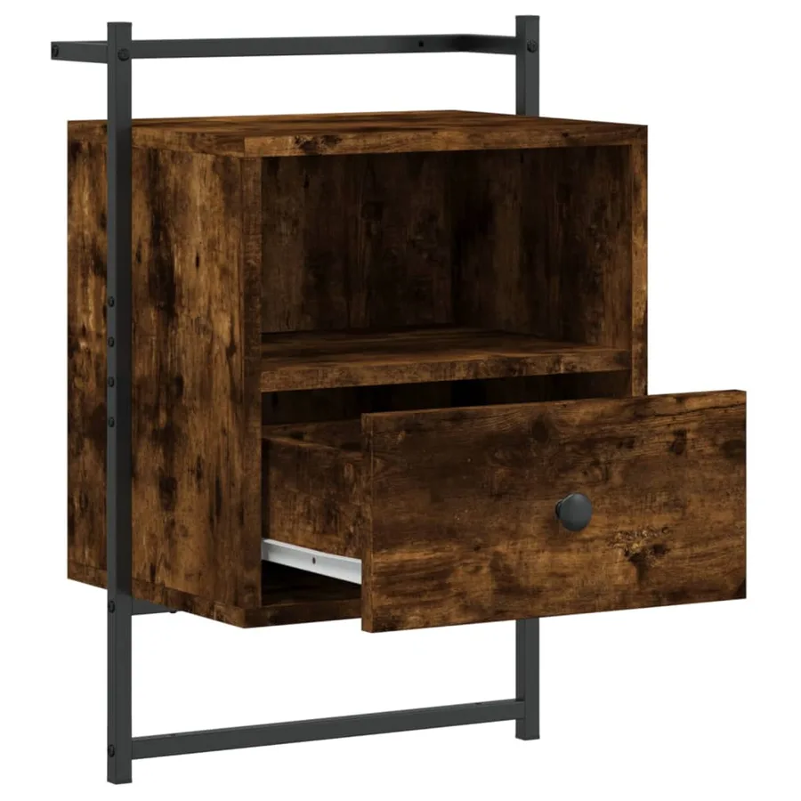 Table de chevet murale chêne fumé 40x30x61 cm bois d'ingénierie - 5