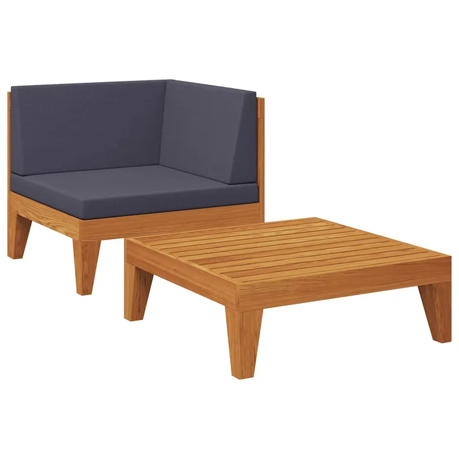Salon de jardin 2 pcs avec coussins Bois d'acacia solide - 2