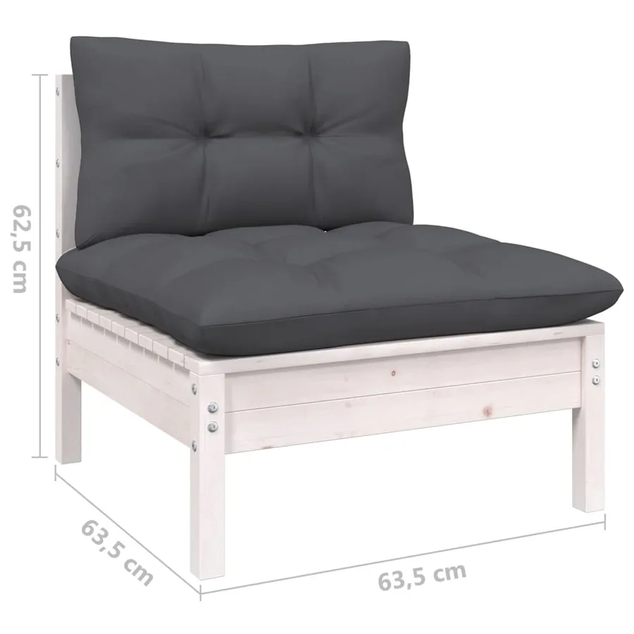 Salon de jardin 5 pcs avec coussins blanc bois de pin - 8