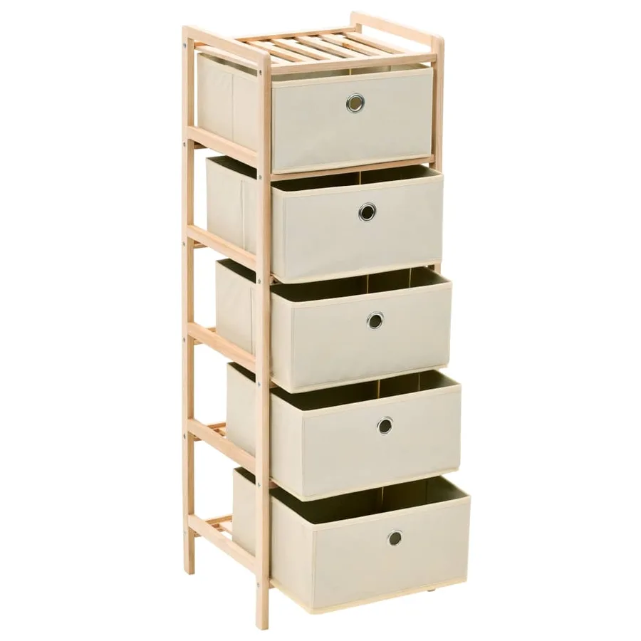 Étagère de rangement 5 paniers tissu bois de cèdre beige - 4