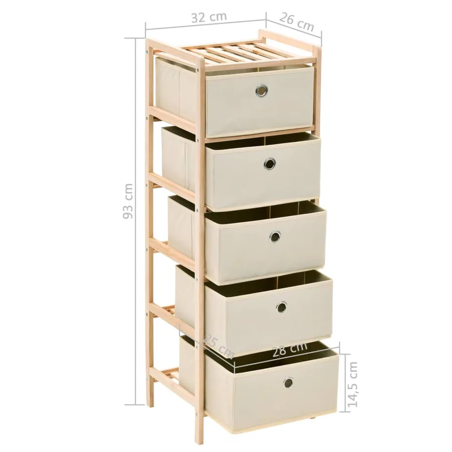 Étagère de rangement 5 paniers tissu bois de cèdre beige - 6